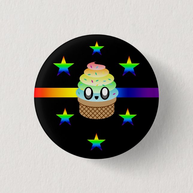 KAWAII ICE CREAM CONE RAINBOW STARS PINBACK BUTTON (Front)