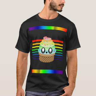 KAWAII ICE CREAM CONE RAINBOW STRIPES T-Shirt