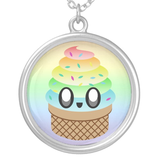 Kawaii Ice Cream Cone Sterling Silver Necklace (Front)