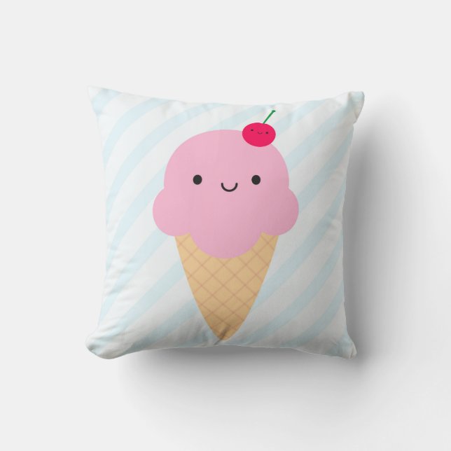 Kawaii Ice Cream Cone Throw Pillow (Front)