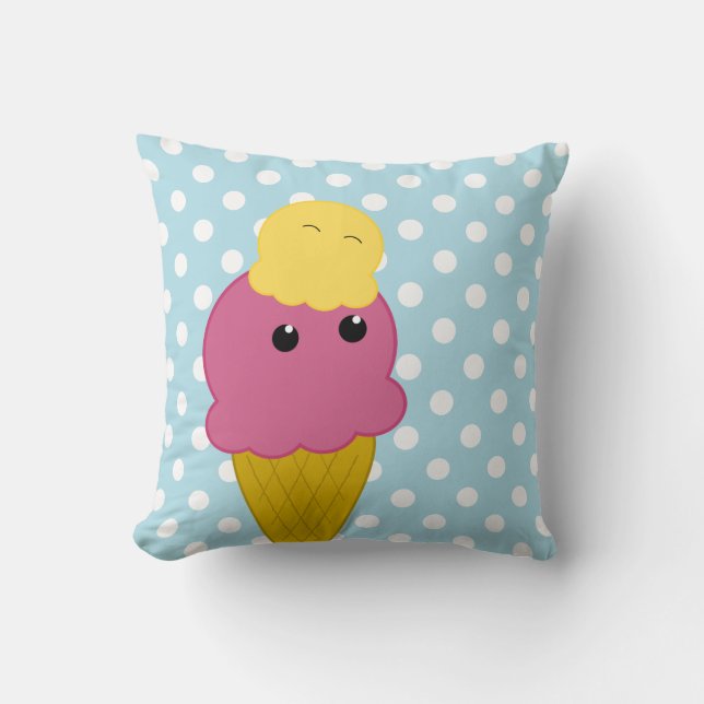 Kawaii Ice Cream Cone Throw Pillow (Front)