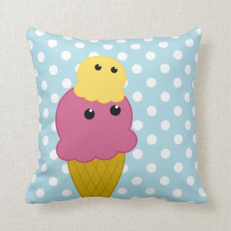 Kawaii Ice Cream Cone Throw Pillow