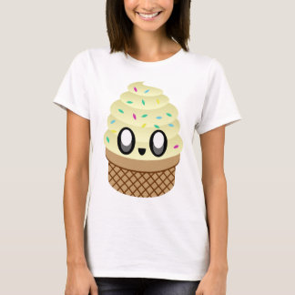 Kawaii Ice Cream Cone Vanilla Sprinkles Happy Face T-Shirt