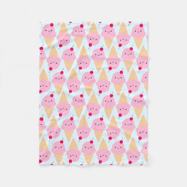 Kawaii Ice Cream Cones Fleece Blanket (Front)