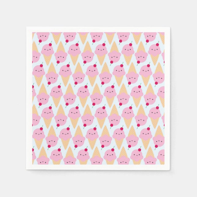 Kawaii Ice Cream Cones Paper Napkins (Front)