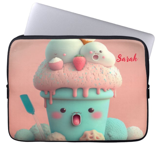 Kawaii  ice cream cup     laptop sleeve (Front)