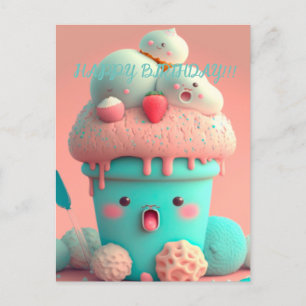 Kawaii ice cream cup postcard