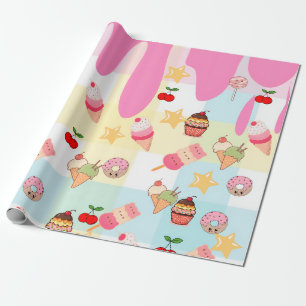 Kawaii Ice Cream & Drip Wrapping Paper