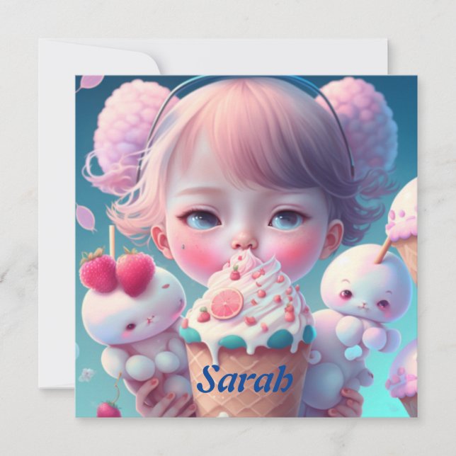 Kawaii  ice cream girl  card (Front)