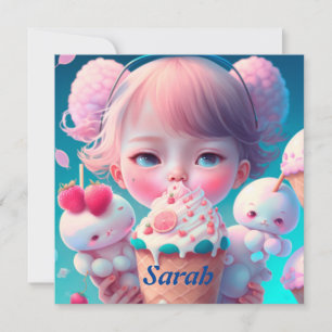 Kawaii ice cream girl card