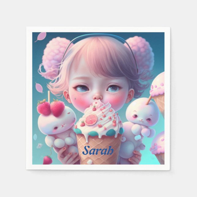 Kawaii  ice cream girl    napkins (Front)