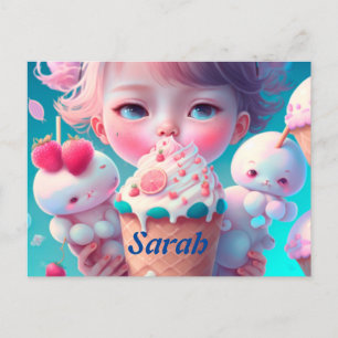 Kawaii ice cream girl postcard