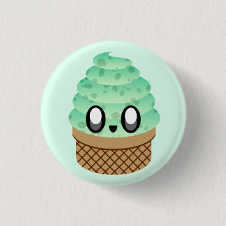 KAWAII ICE CREAM MINT CHOC CHIP CONE PIN BUTTON