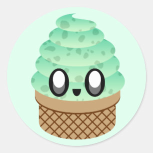 kawaii ice cream mint chocolate chip classic round sticker
