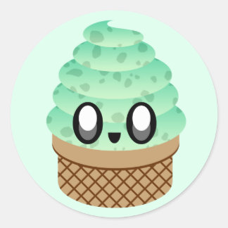 kawaii ice cream mint chocolate chip classic round sticker