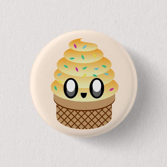 KAWAII ICE CREAM ORANGE CONE PIN BUTTON (Front)