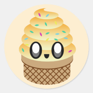 kawaii ice cream orange sprinkles classic round sticker