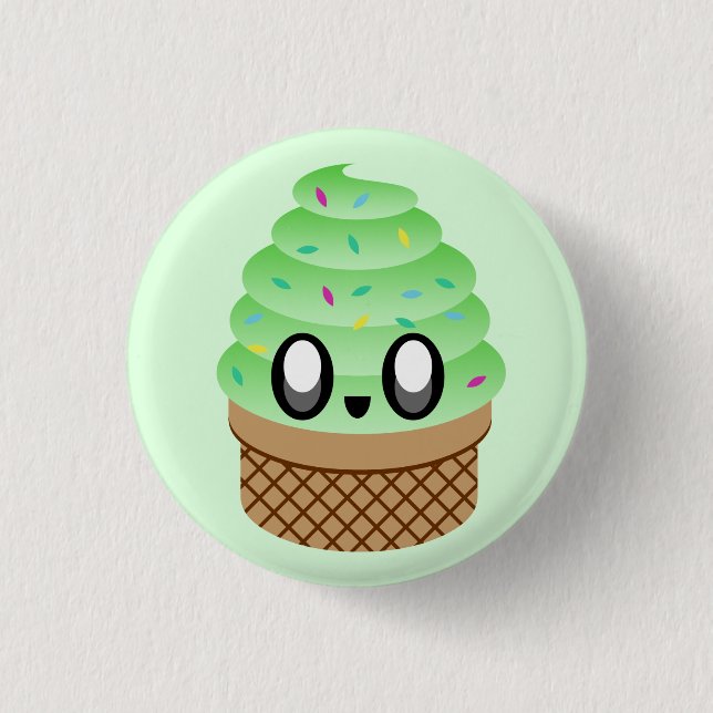 KAWAII ICE CREAM PISTACHIO CONE PIN BUTTON (Front)