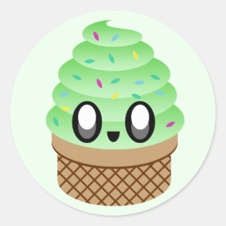 kawaii ice cream pistachio sprinkles classic round sticker