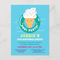 Kawaii Ice Cream Pool Party Kids Summer birthday Invitation Postcard