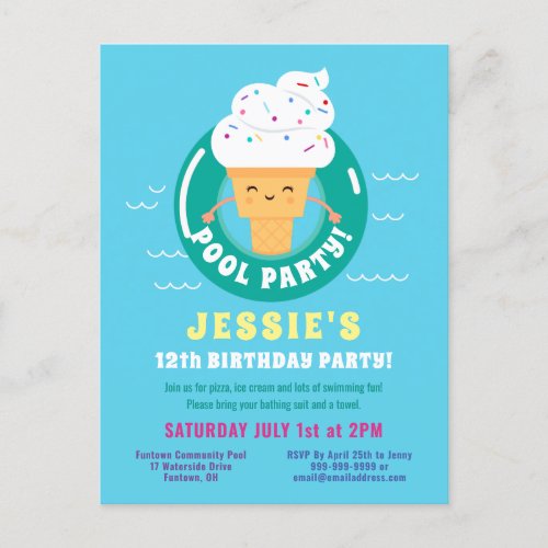 Kawaii Ice Cream Pool Party Kids Summer birthday