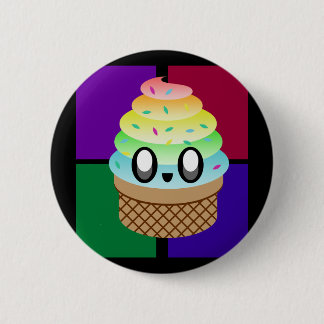 KAWAII ICE CREAM RAINBOW CONE COLOUR SQUARES PINBACK BUTTON