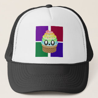 KAWAII ICE CREAM RAINBOW CONE COLOUR SQUARES TRUCKER HAT
