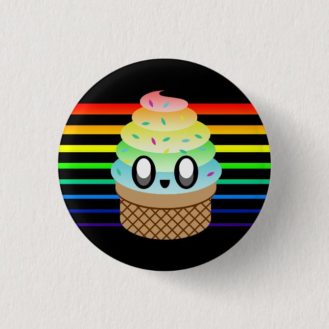 KAWAII ICE CREAM RAINBOW CONE STRIPES PINBACK BUTTON (Front)