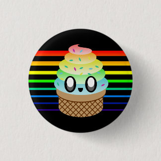 KAWAII ICE CREAM RAINBOW CONE STRIPES PINBACK BUTTON