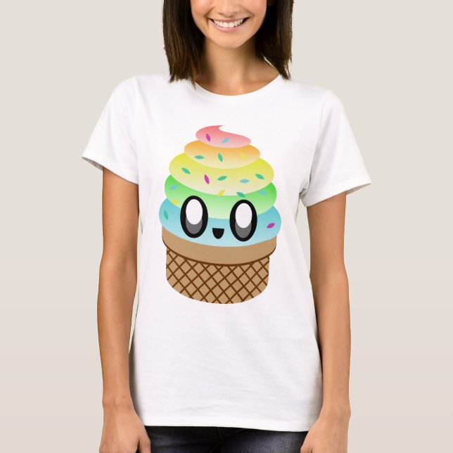 Kawaii Ice Cream Rainbow Cone T-Shirt (Front)