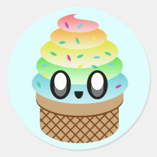 kawaii ice cream rainbow sprinkles classic round sticker