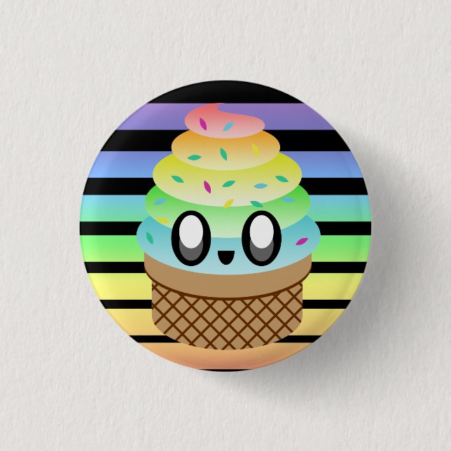 KAWAII ICE CREAM RAINBOW STRIPES PINBACK BUTTON (Front)