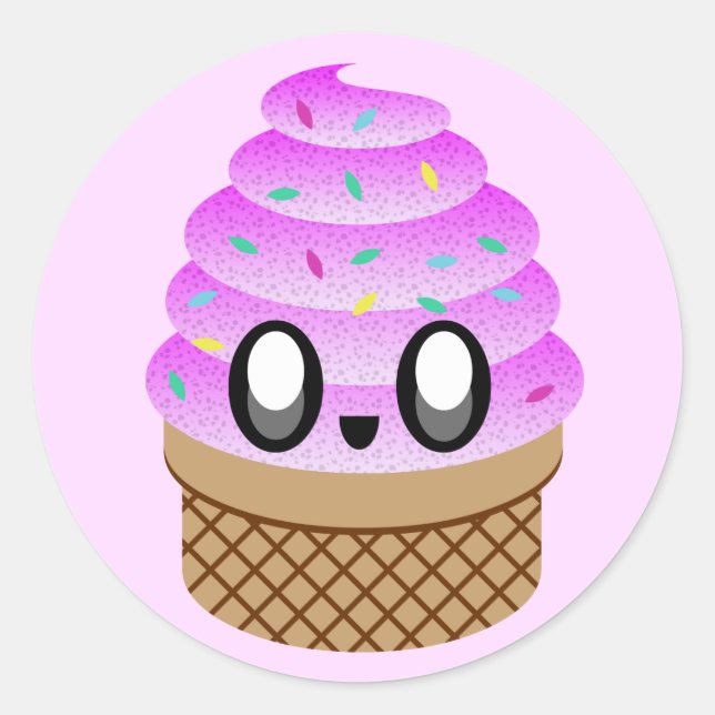 kawaii ice cream raspberry sprinkles classic round sticker (Front)
