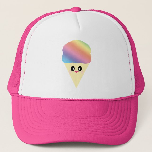 KAWAII ICE CREAM SNOCONE RAINBOW TRUCKER HAT (Front)