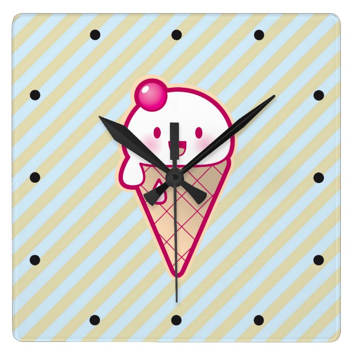 Kawaii Ice Cream Square Wall Clock