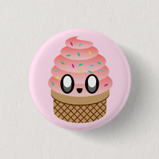 KAWAII ICE CREAM STRAWBERRY CONE PIN BUTTON