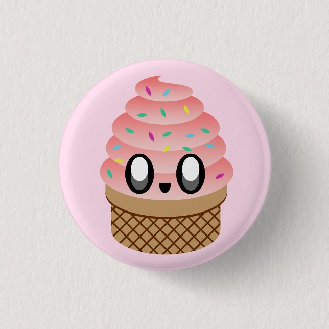KAWAII ICE CREAM STRAWBERRY CONE PIN BUTTON (Front)