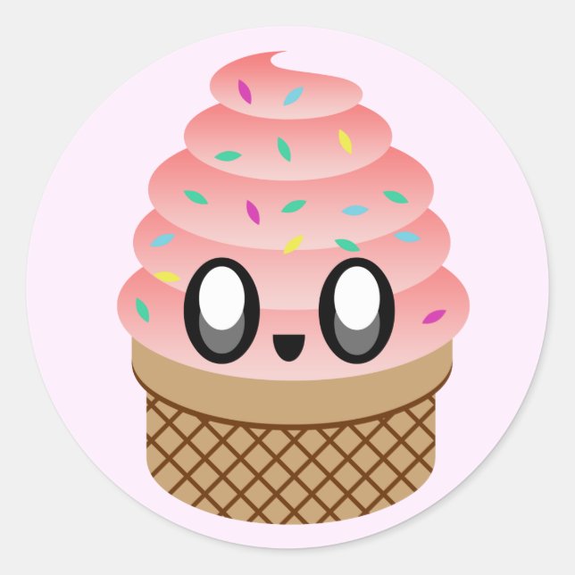 kawaii ice cream strawberry sprinkles classic round sticker (Front)