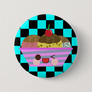 Kawaii Ice Cream Sundae Flavors Delicious Checks Pinback Button