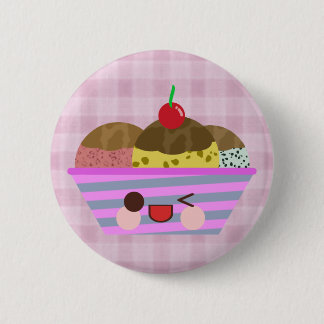 Kawaii Ice Cream Sundae Flavors Delicious Plaid Button