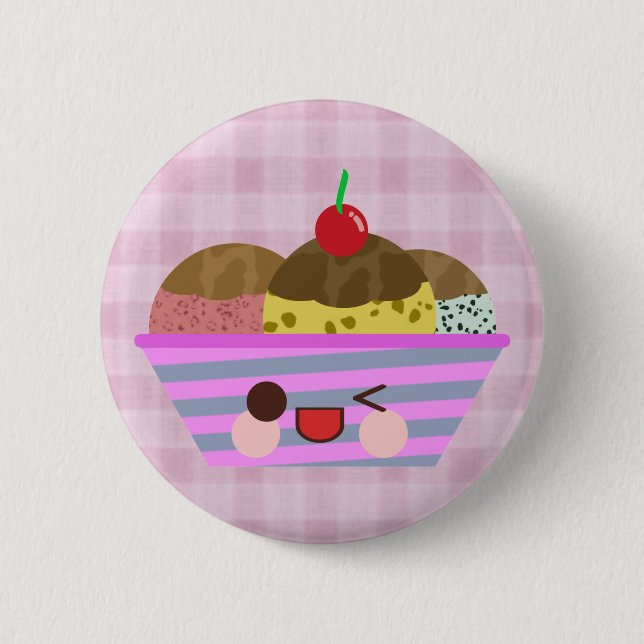 Kawaii Ice Cream Sundae Flavors Delicious Plaid Button (Front)