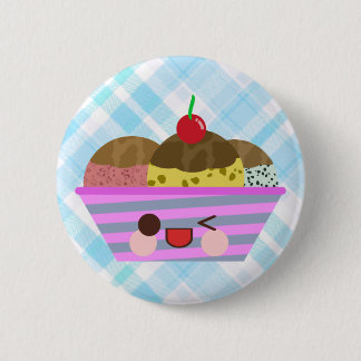 Kawaii Ice Cream Sundae Flavors Delicious Plaid Button