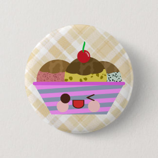 Kawaii Ice Cream Sundae Flavors Delicious Plaid Button