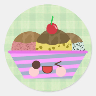 Kawaii Ice Cream Sundae Flavors Delicious Plaid Classic Round Sticker