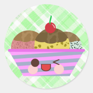 Kawaii Ice Cream Sundae Flavors Delicious Plaid Classic Round Sticker