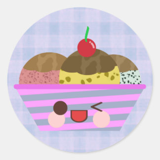 Kawaii Ice Cream Sundae Flavors Delicious Plaid Classic Round Sticker