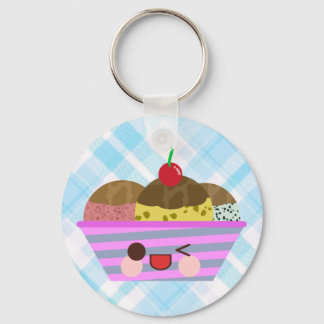 Kawaii Ice Cream Sundae Flavors Delicious Plaid Keychain