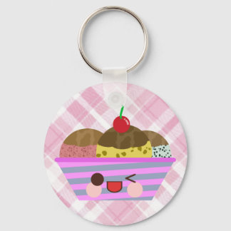 Kawaii Ice Cream Sundae Flavors Delicious Plaid Keychain
