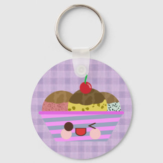 Kawaii Ice Cream Sundae Flavors Delicious Plaid Keychain