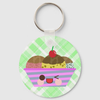 Kawaii Ice Cream Sundae Flavors Delicious Plaid Keychain